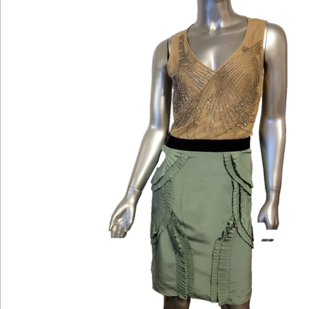 Sachin & Babi Ankasa Silk Sequin Dress Taupe Beige Green Size 6